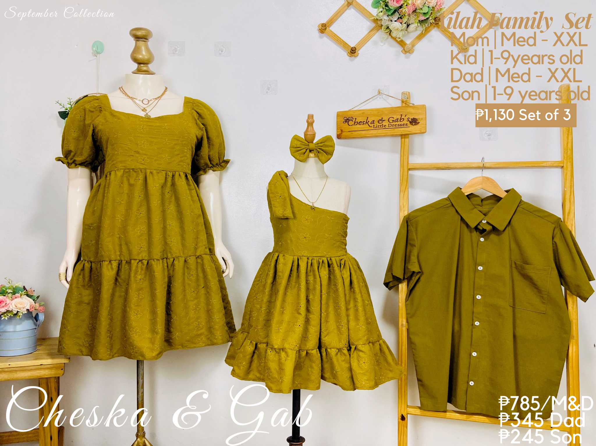Ailah Family Set — green cotton matching outfits