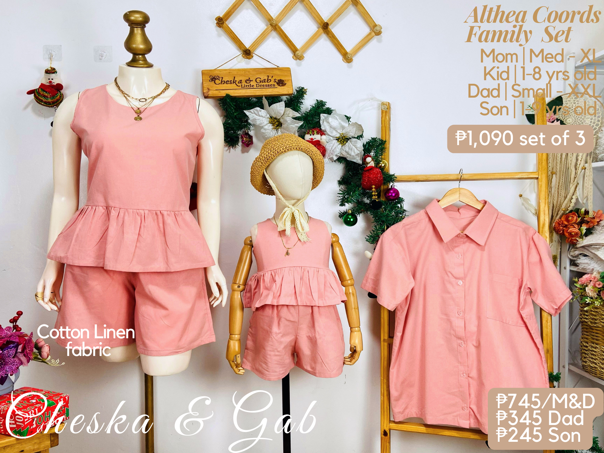 Althea Family Set — pink cotton matching outfits