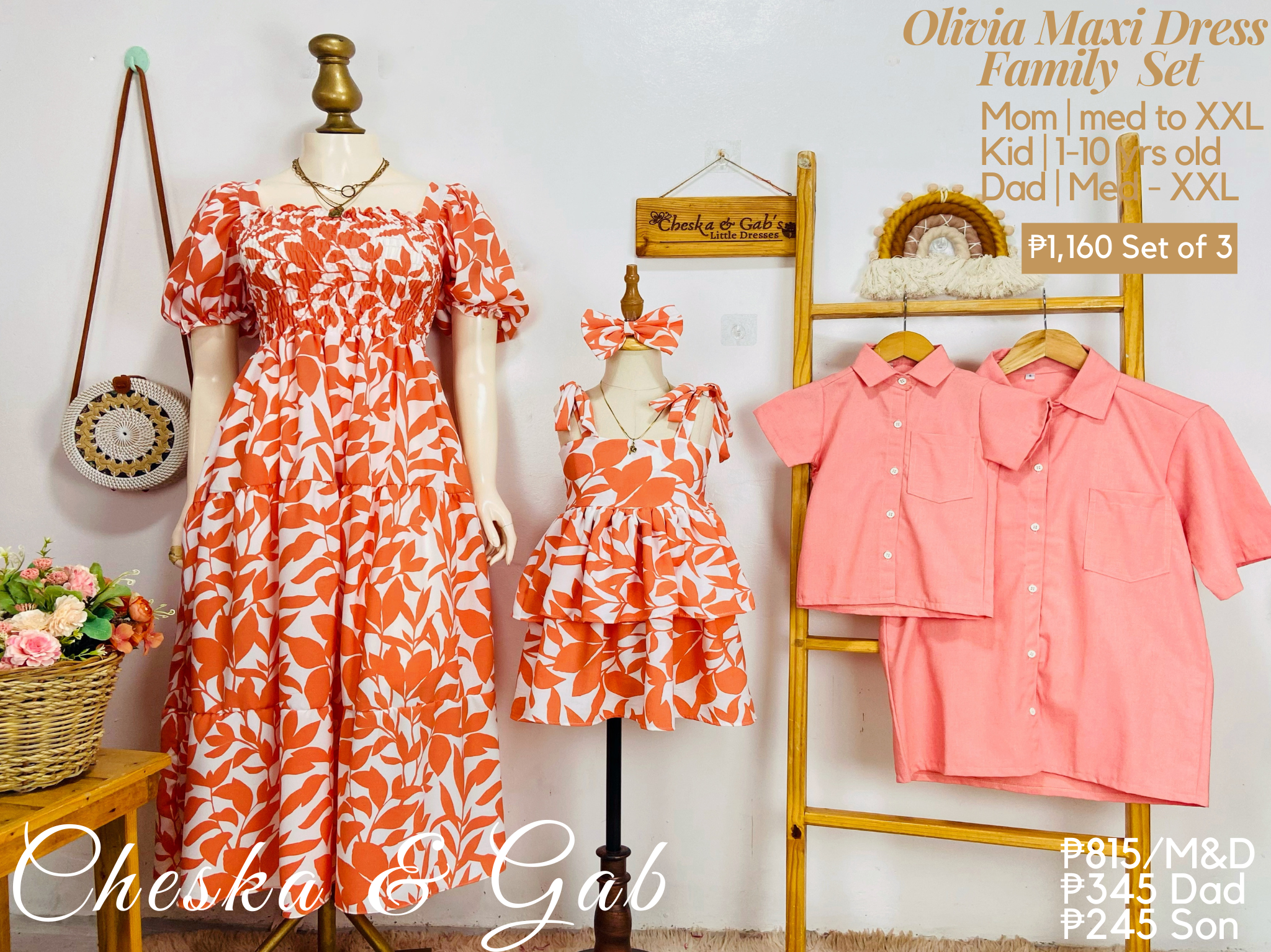 Olivia Family Set — sage green cotton matching outfits